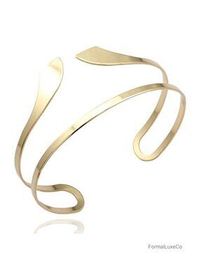 Egyptian Snake Arm Cuff Bracelet - Adjustable Open Cuff, Zinc Metal Gold Tone
